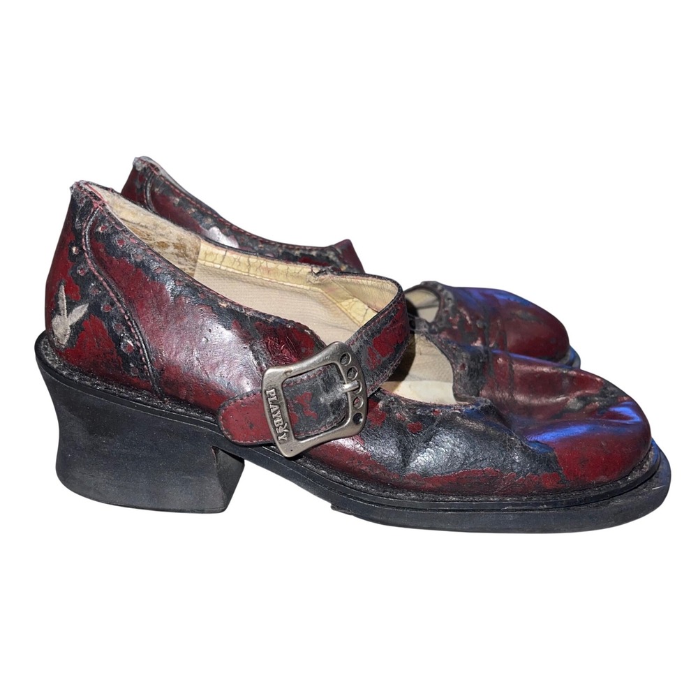 Vintage Playboy Mary Jane Heels Red Chunky Block Heel Grunge Goth Shoes AS IS